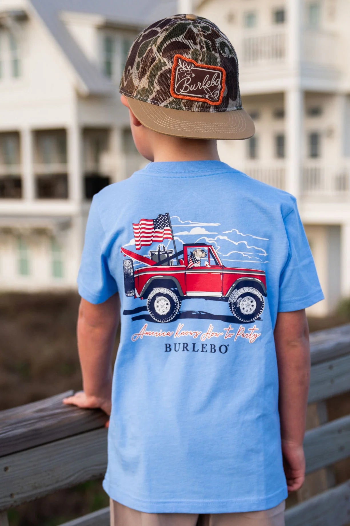 Burlebo- Youth Tee- America Knows How To Party- Heather Periwinkle
